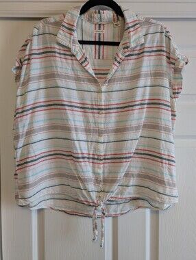 Weatherproof Vintage Linen Tie Button Down Blouse